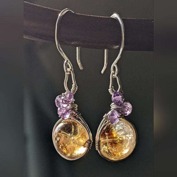 Vibrant Amethyst And Citrine Earrings Handmade In Sterling Silver - Picture 10 of 15